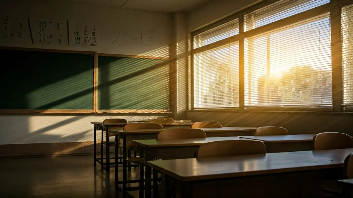 Imaxe xenérica dunha aula con luz solar intensa, simbolizando as altas temperaturas.