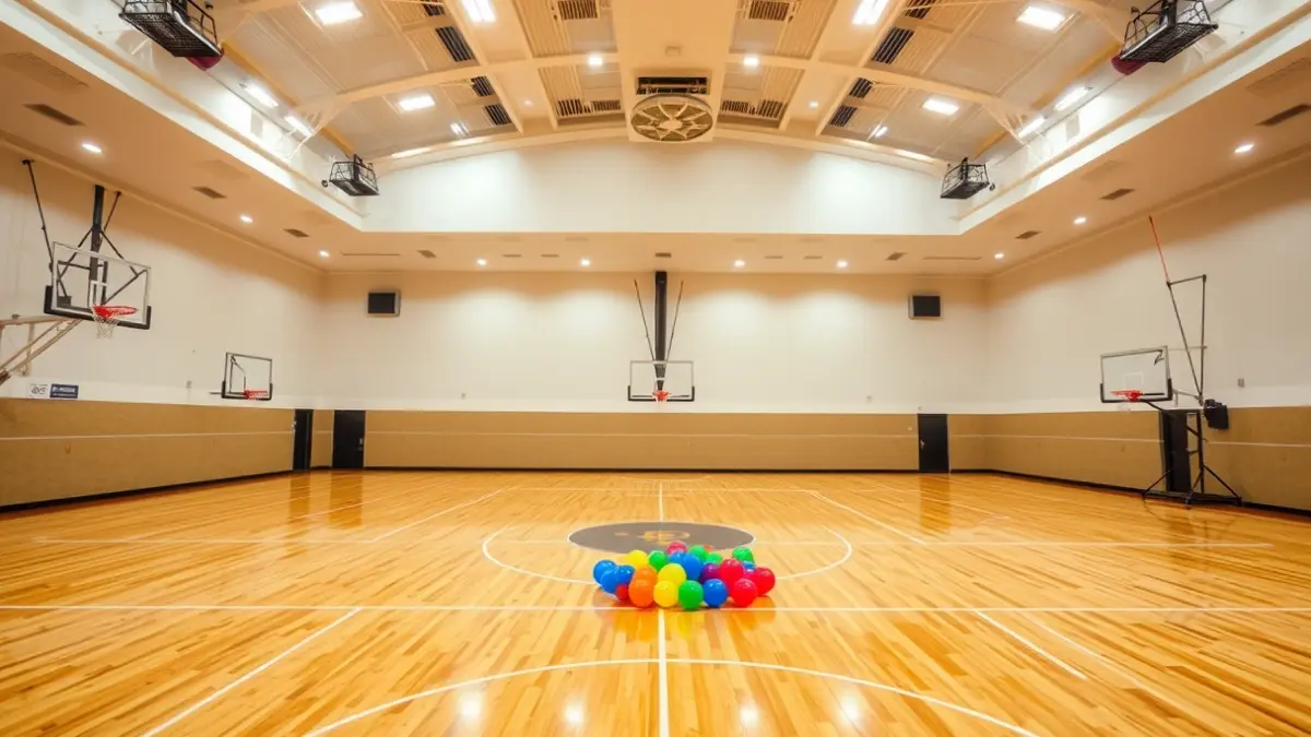 Interior dun pavillón deportivo municipal recentemente reformado e moderno.