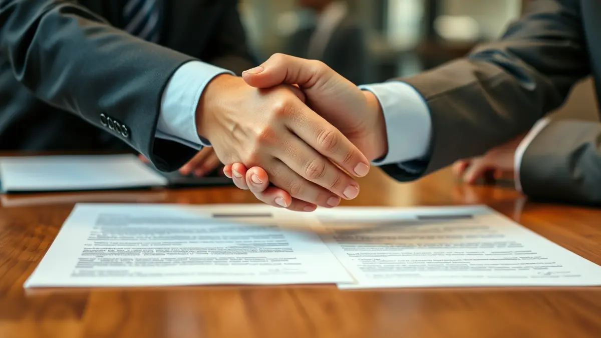Imaxe xenérica de dúas mans estreitándose sobre unha mesa, simbolizando un acordo ou colaboración.