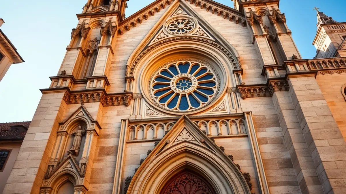 Fachada de la Catedral de Santiago de Compostela bajo el sol de la mañana.