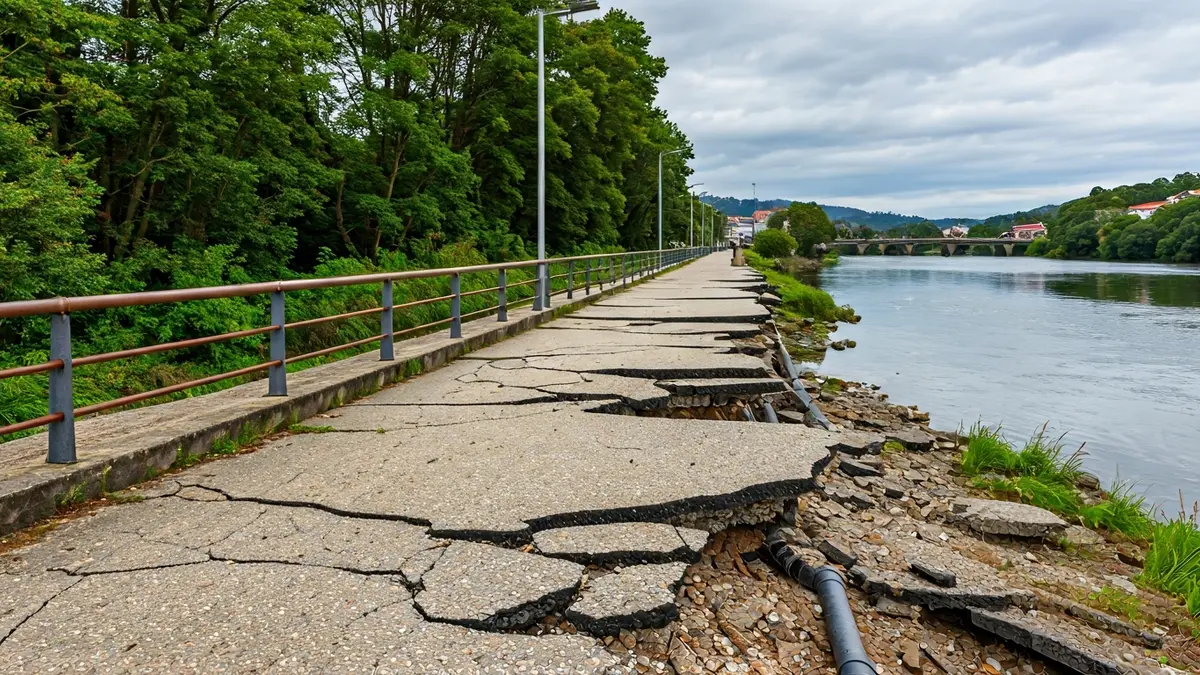 Paseo fluvial danado en Chantada tras os temporais.