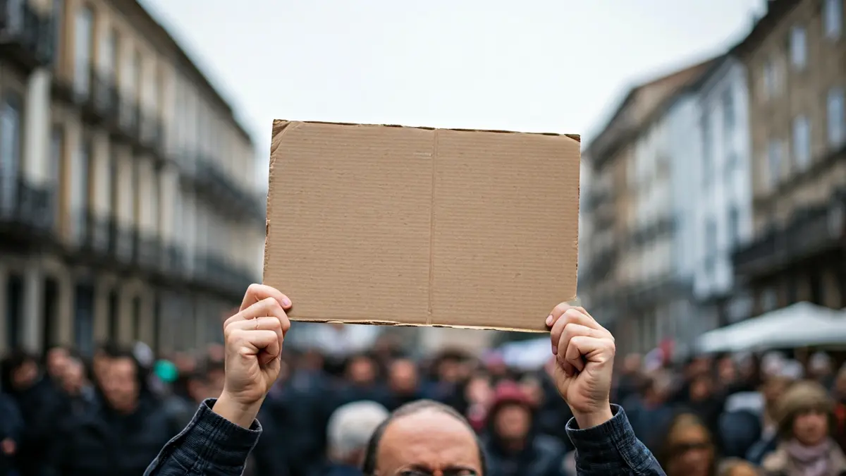 Imagen genérica de una mano sosteniendo un cartel de protesta durante una movilización sindical.