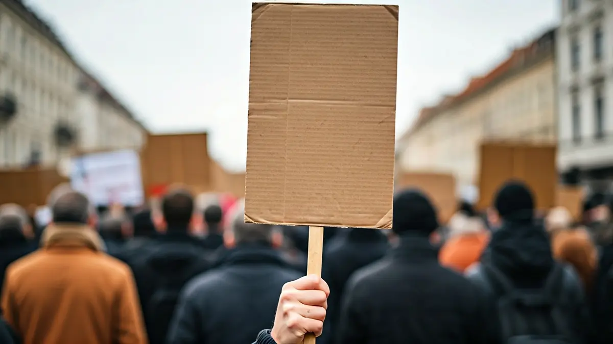 Imagen genérica de una protesta con carteles y gente manifestándose.