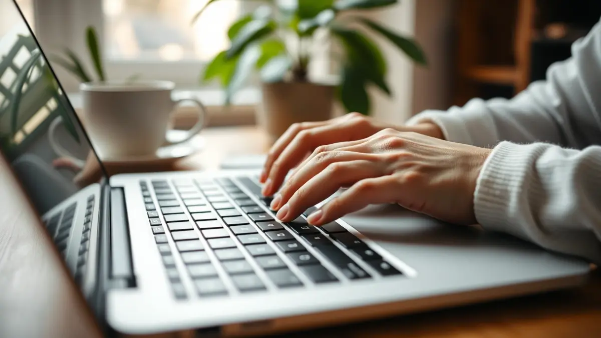 Imaxe xenérica dunha persoa teletraballando dende o seu fogar.