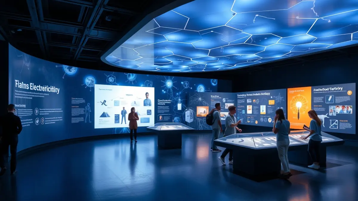 Imaxe xenérica dunha exposición interactiva sobre ciencia e tecnoloxía.