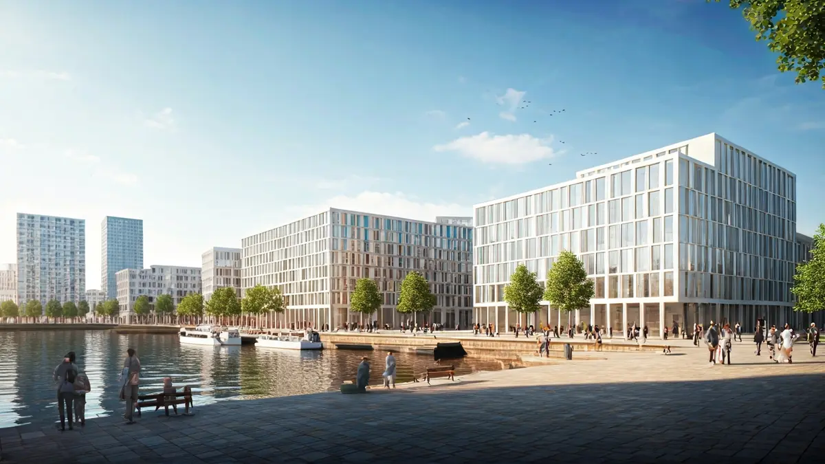 Imaxe dunha fachada marítima moderna e revitalizada.