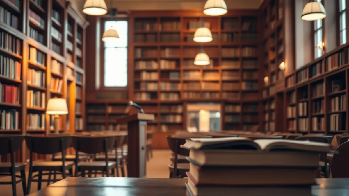 Imaxe xenérica dunha librería ou espazo de lectura con estantes cheos de libros e unha atmosfera acolledora.