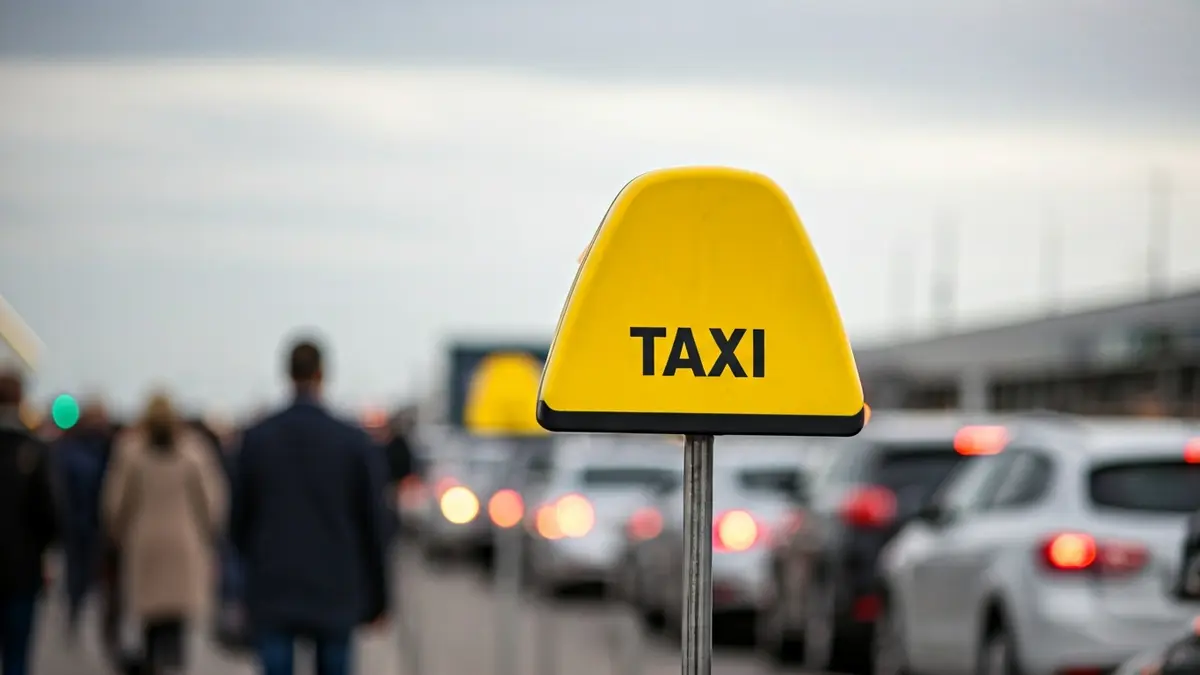 Imaxe xenérica dunha parada de taxis nun aeroporto.