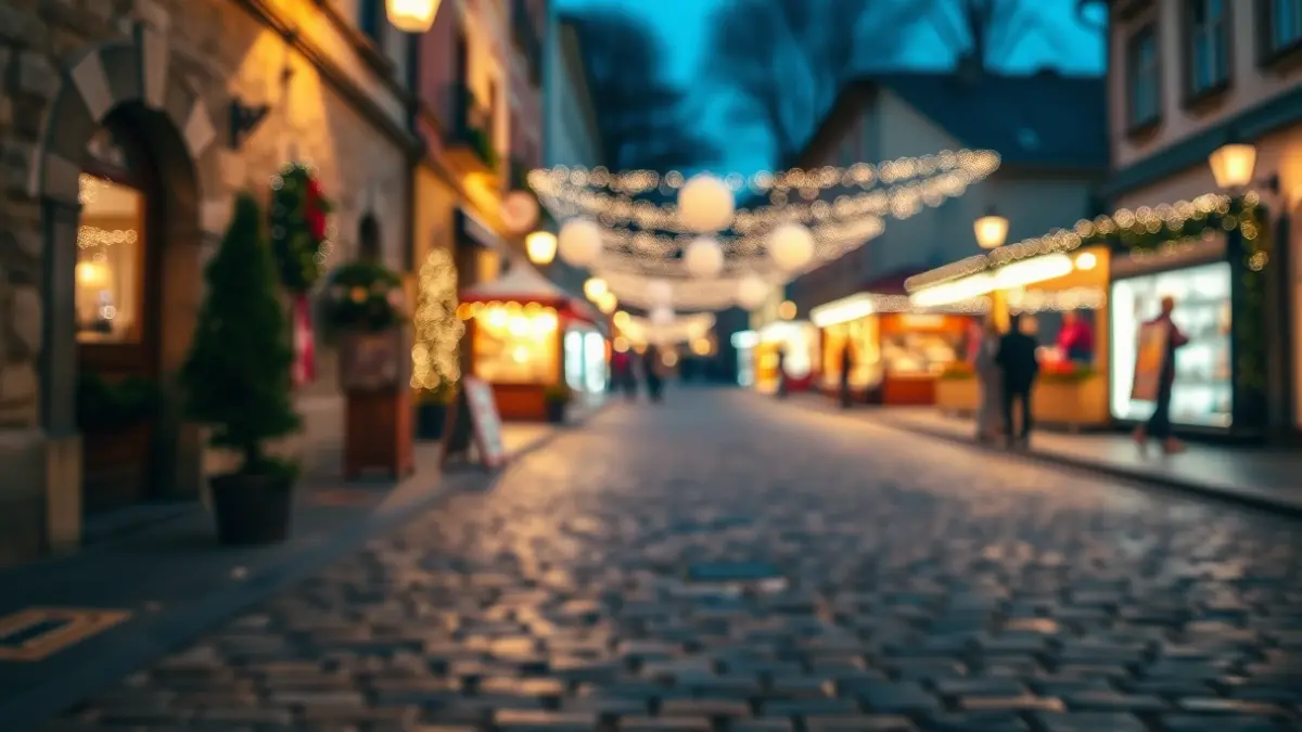 Imaxe xenérica dun mercado de Nadal nunha cidade galega.