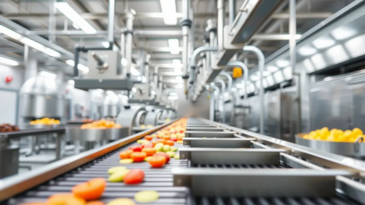 Imaxe xenérica dunha planta de procesamento de alimentos moderna.