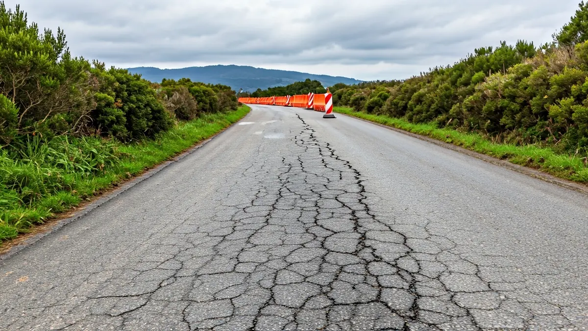 Estrada provincial danada pola execución de obras