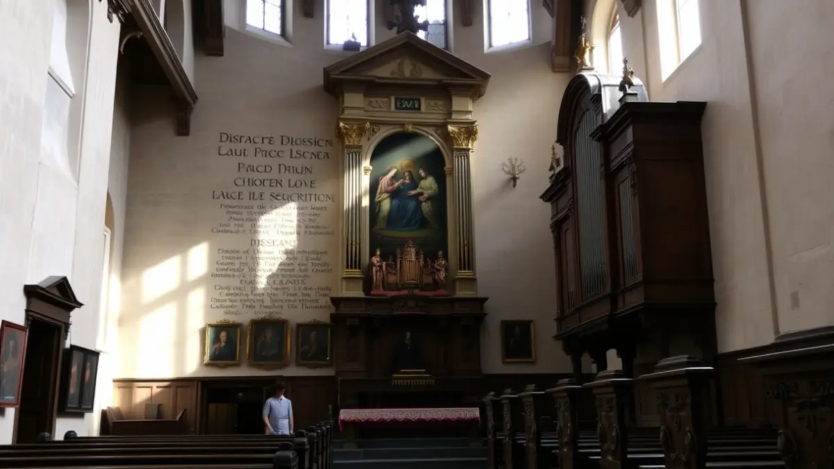Imaxe do interior do convento de Santa Clara co retablo, órgano e sillería do coro.