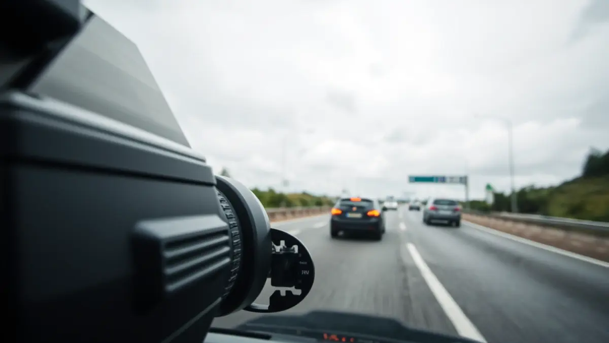 Imaxe xenérica dun radar de velocidade nunha estrada galega.