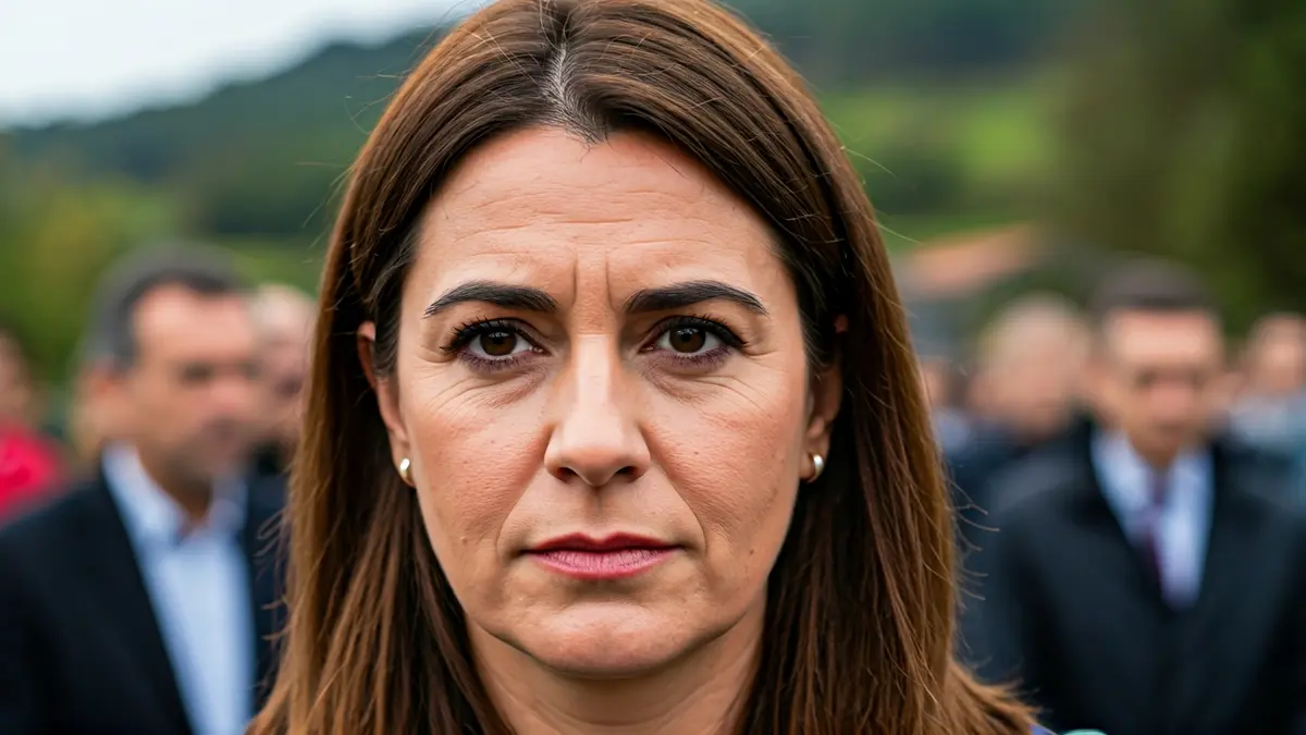 Retrato de una mujer gallega con expresión seria, en un contexto rural.