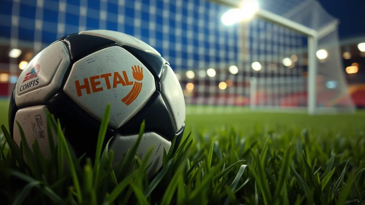 Imaxe xenérica dun balón de fútbol sobre o céspede dun campo.