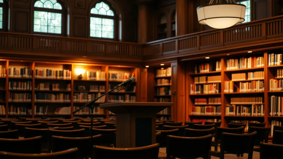 Imaxe xenérica dunha sala de presentacións de libros.