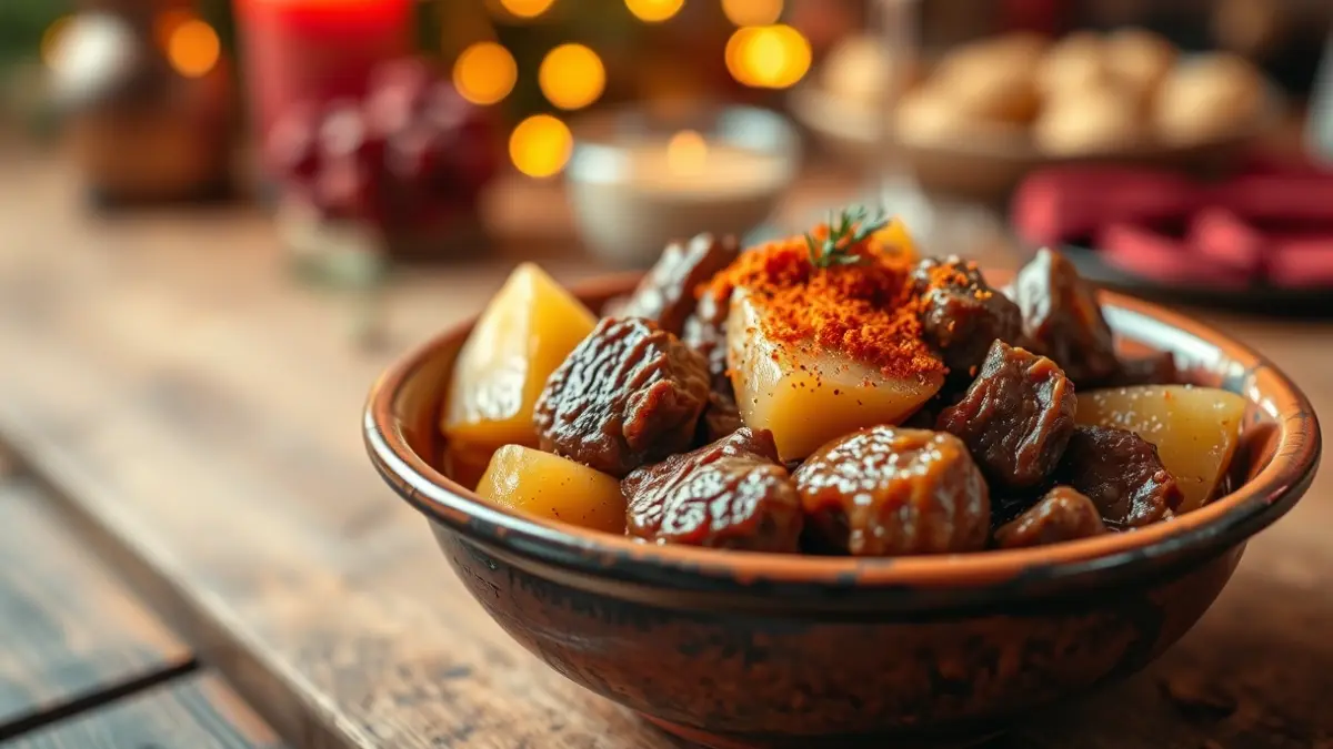 Plato de carne al caldeiro, especialidad gastronómica gallega.