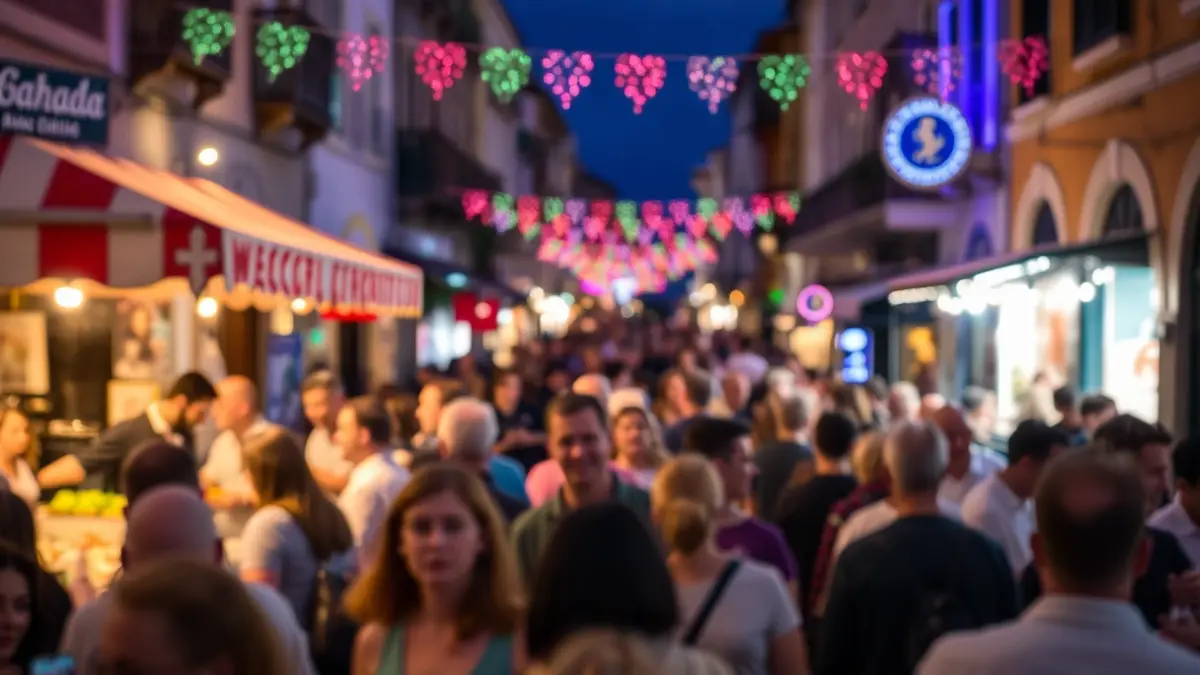 Imaxe xenérica dunha festa popular nunha vila galega, con xente e ambiente festivo.