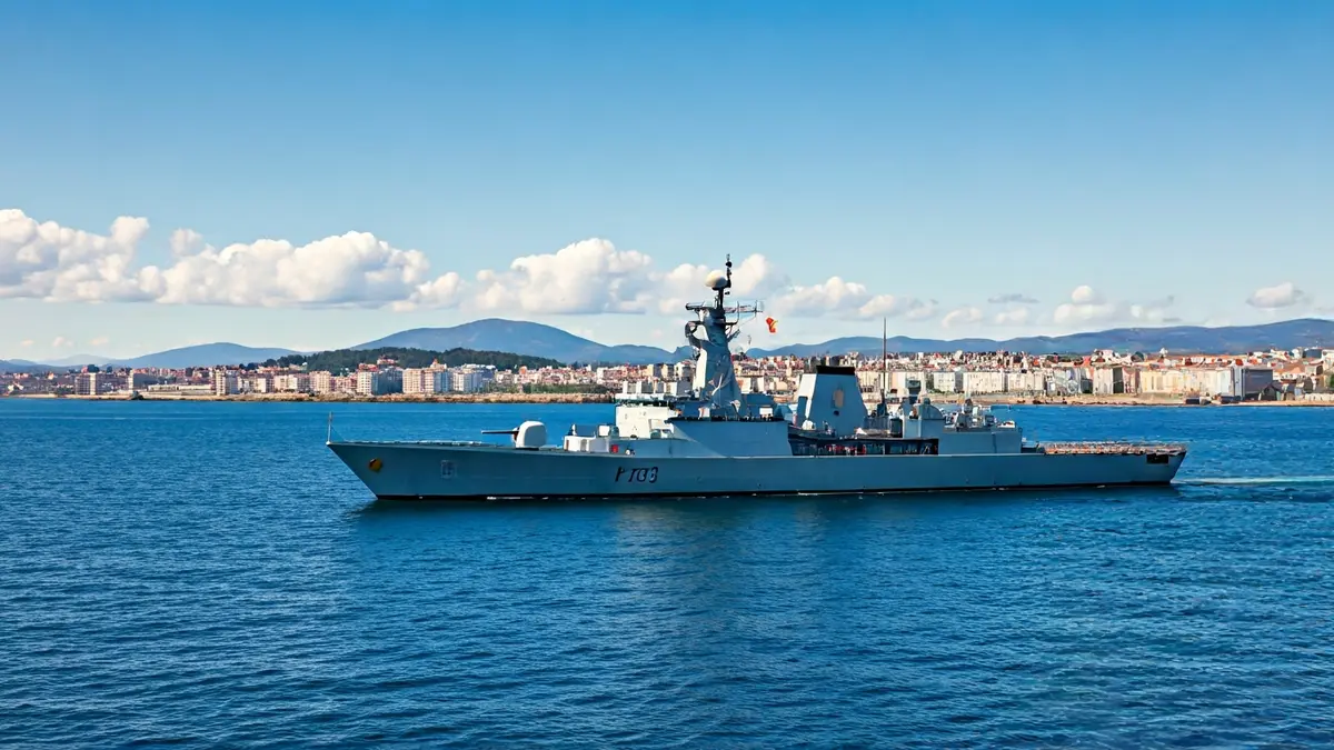 La fragata Cristóbal Colón regresando al puerto de Ferrol.
