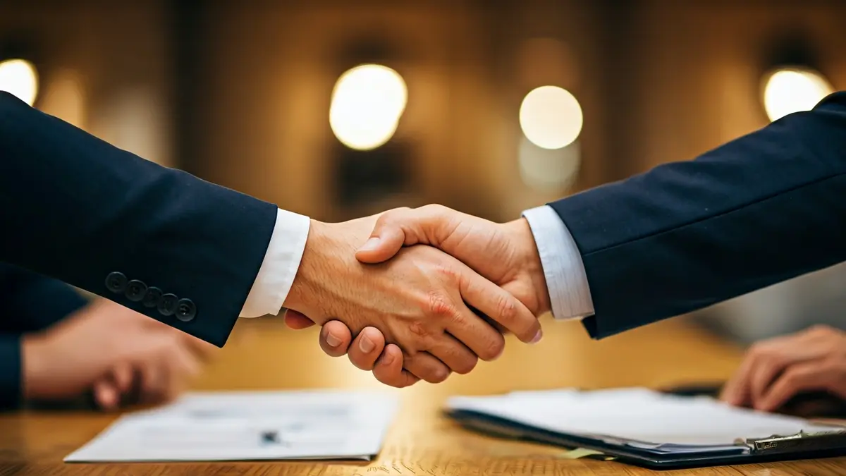 Imagen genérica de dos manos estrechándose sobre un escritorio, simbolizando la colaboración laboral.