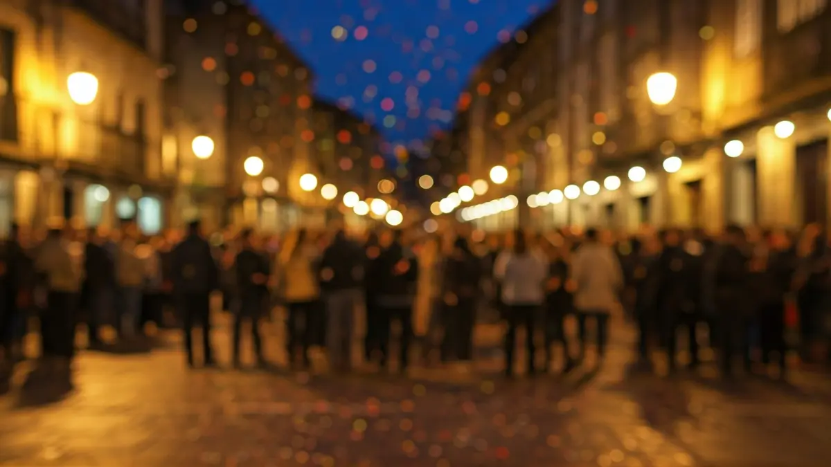 Imaxe xenérica dunha festa popular con xente e luces.