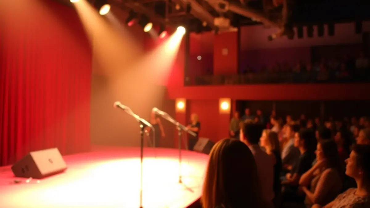 Imaxe xenérica dunha sala de concertos con luces cálidas e un escenario.