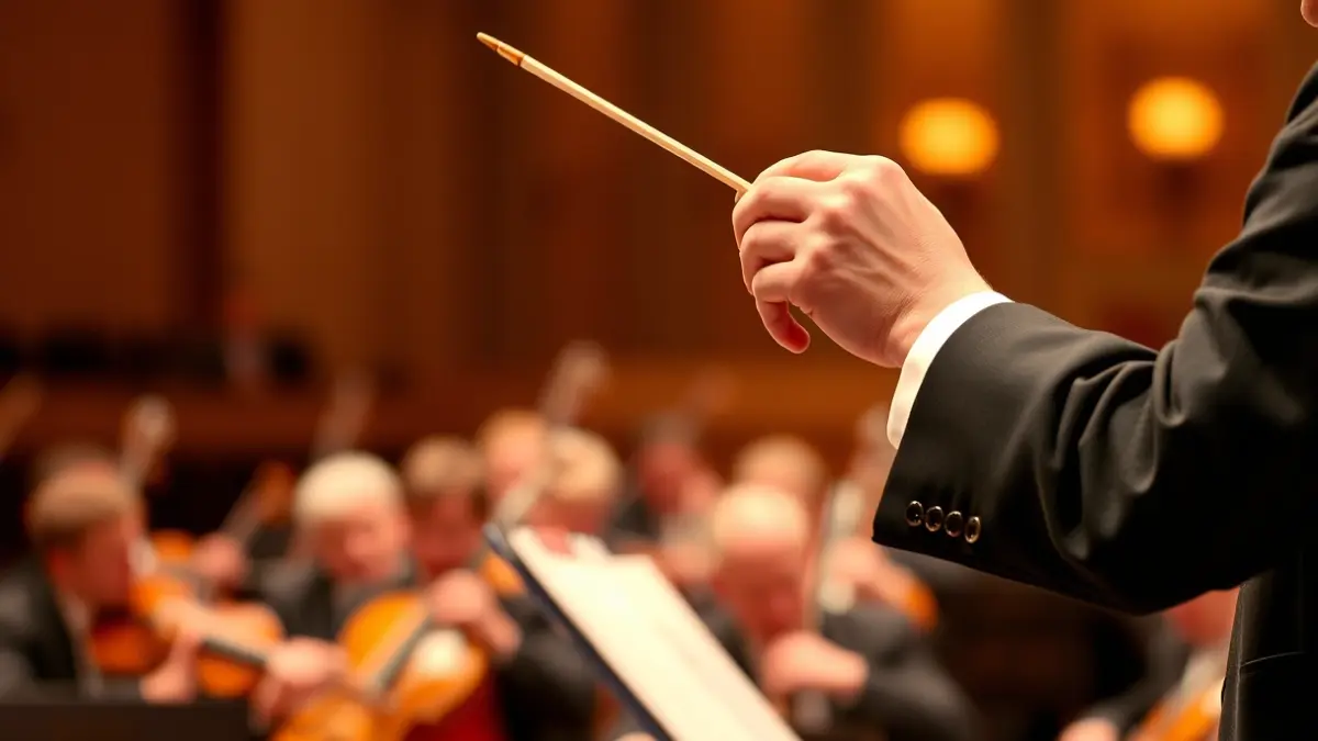 Imagen genérica de un director de orquesta con la batuta en mano.