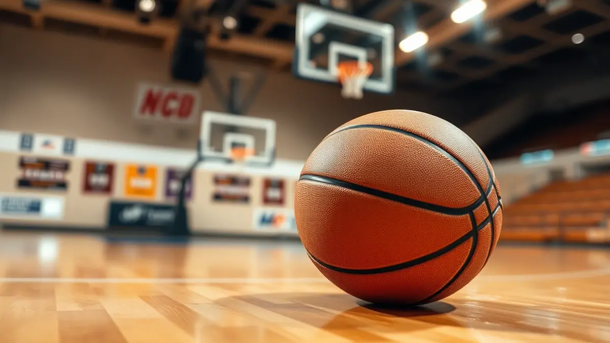 Imaxe xenérica dun balón de baloncesto nunha cancha.