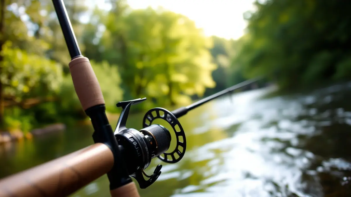 Imaxe xenérica dunha cana de pescar nun río galego.