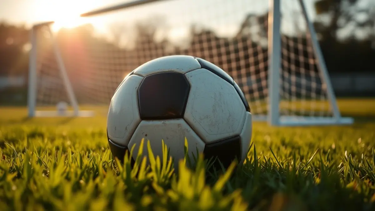 Imaxe xenérica dun balón de fútbol sobre o céspede dun campo.