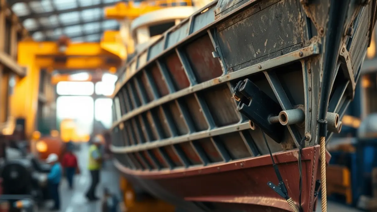 Imaxe dun buque en construción nun estaleiro de Vigo.