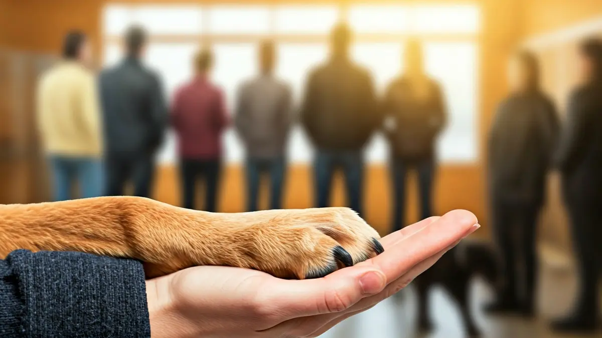 Imaxe xenérica dunha pata de can sobre unha man humana, simbolizando coidado.