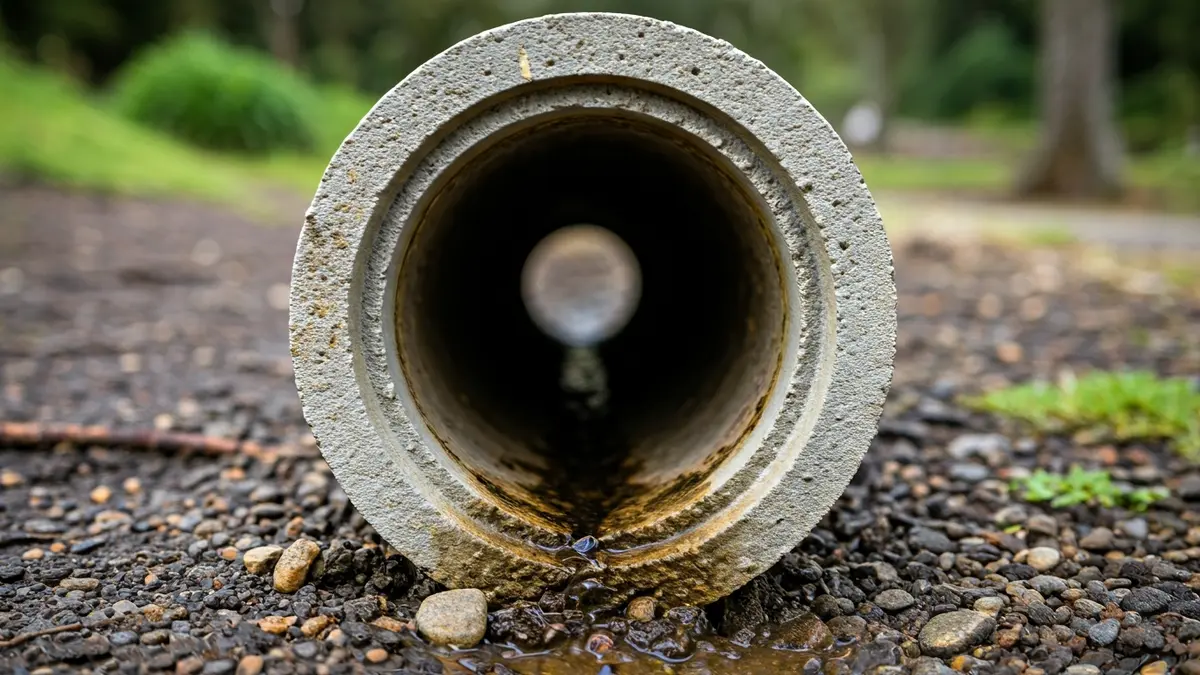 Imaxe xenérica dunha tubaxe de fibrocemento antiga e deteriorada.