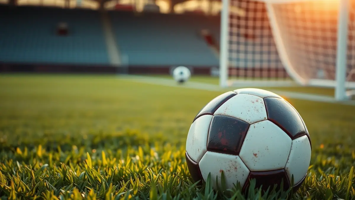 Imagen genérica de un balón de fútbol en un campo, con la portería al fondo.