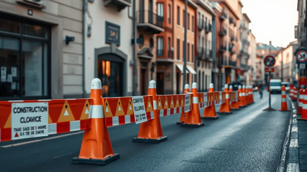Imaxe xenérica de obras nunha rúa recentemente asfaltada.
