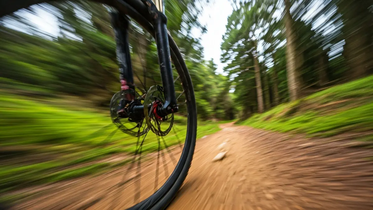 Imagen genérica de una rueda de bicicleta de montaña en un camino de tierra.