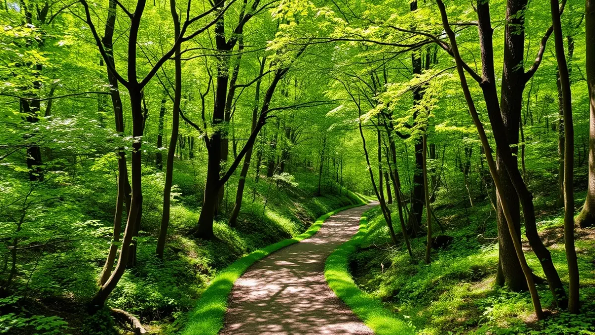 Imagen genérica de una senda fluvial en un bosque verde y frondoso.
