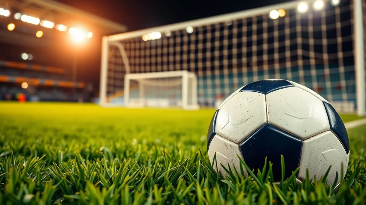 Imaxe xenérica dun balón de fútbol sobre o céspede dun campo.