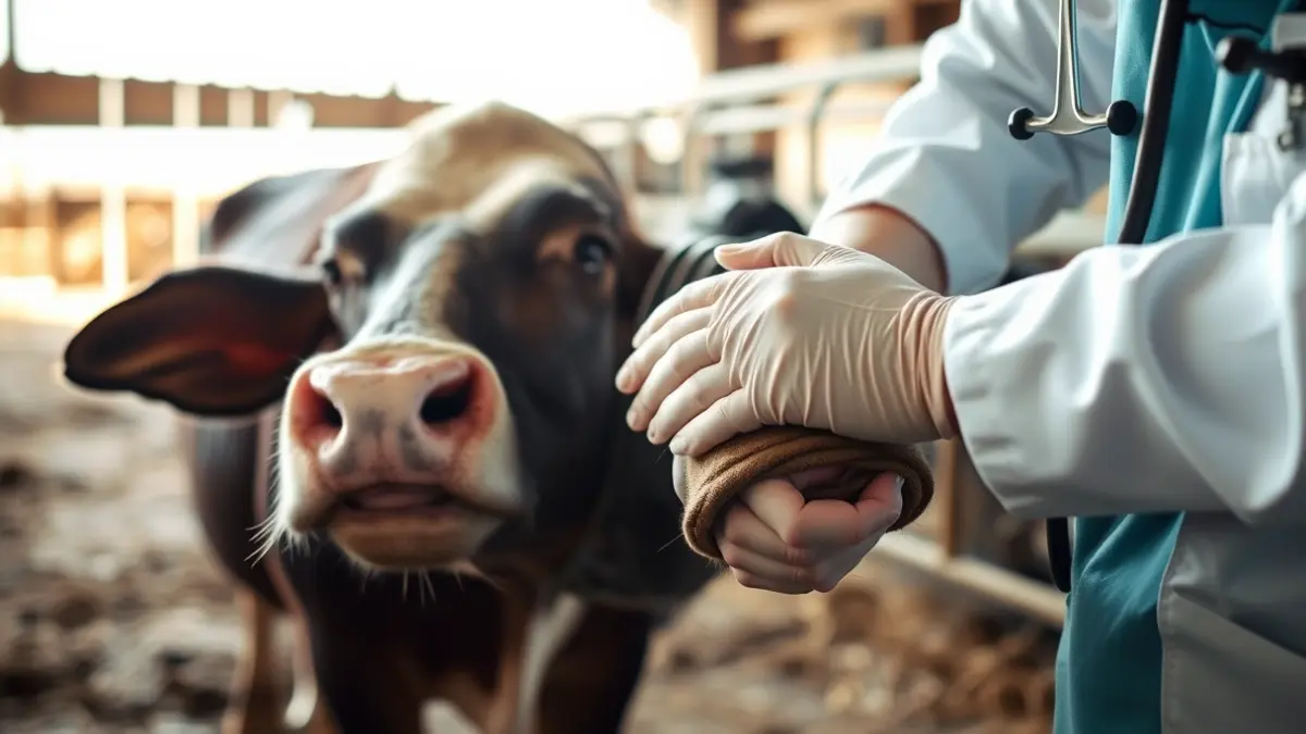 Imagen genérica de un veterinario examinando ganado en una explotación rural.