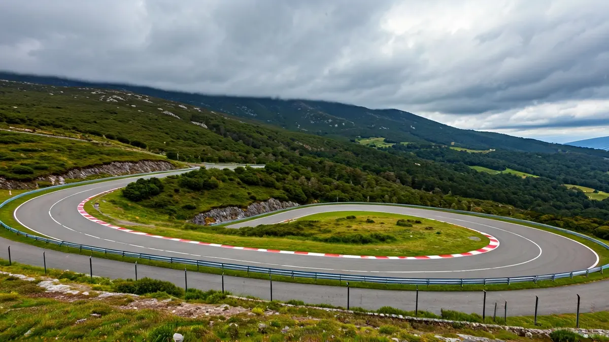 Imaxe dun tramo de estrada de montaña en Galicia, suxerindo un percorrido de rally.