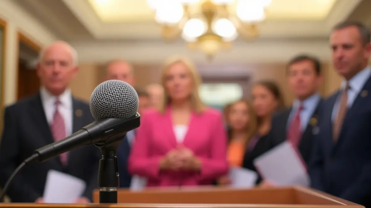 Imaxe xenérica dun micrófono nun atril, representando unha declaración pública.