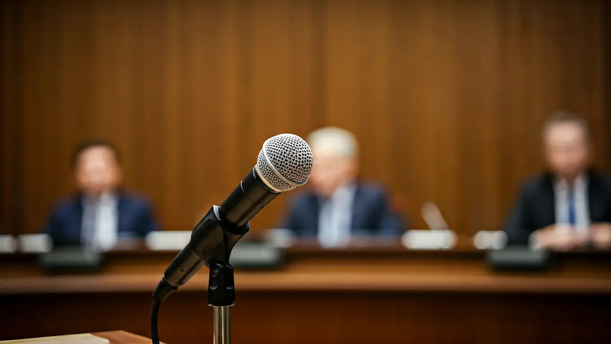 Imaxe xenérica dun micrófono nun podio, representando un debate político.