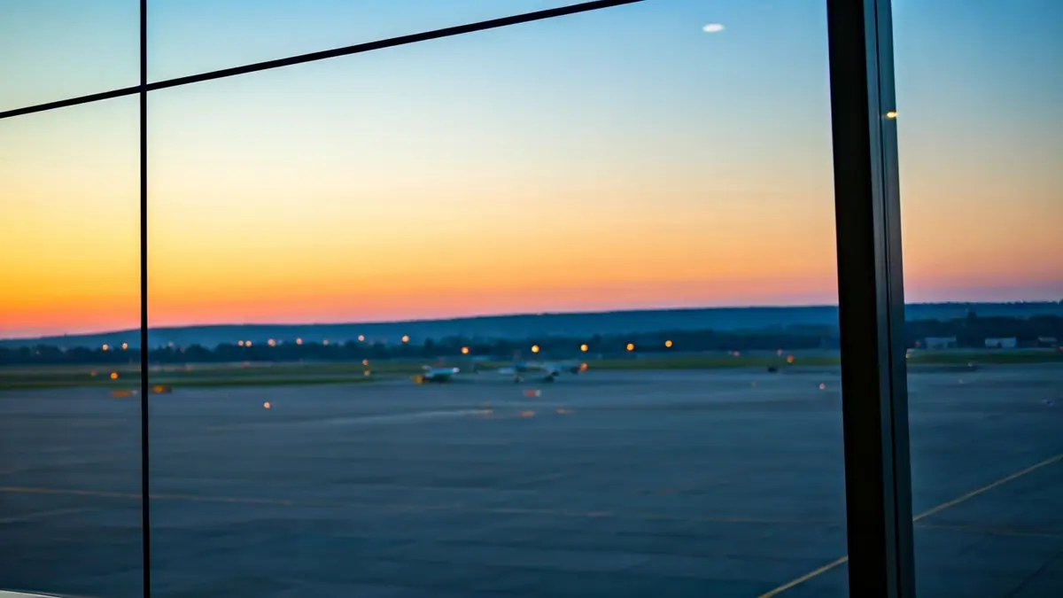 Imaxe xenérica dunha terminal de aeroporto ao atardecer, simbolizando novas conexións aéreas.