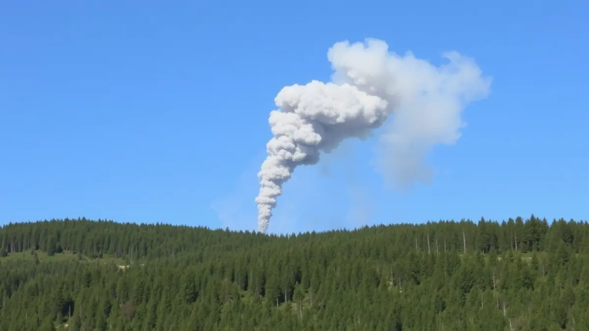 Imaxe dunha columna de fume sobre un bosque, simbolizando a recuperación tras un incendio.