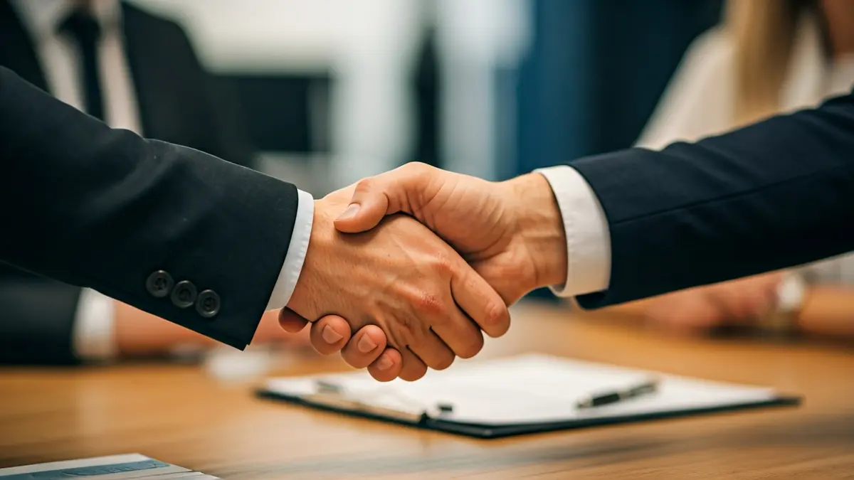 Imaxe xenérica de mans estreitándose sobre unha mesa con papeis, simbolizando acordos.
