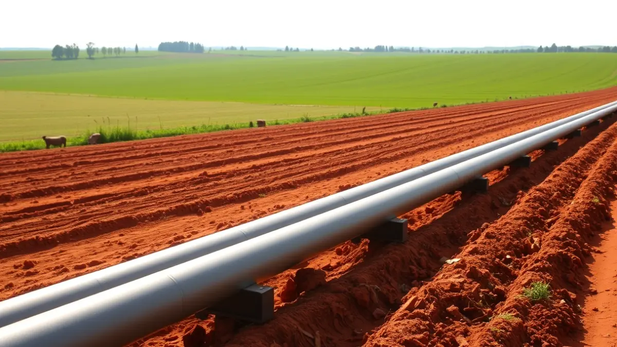 Imaxe xenérica de tubaxes de rego sobre terra arada nun val galego.