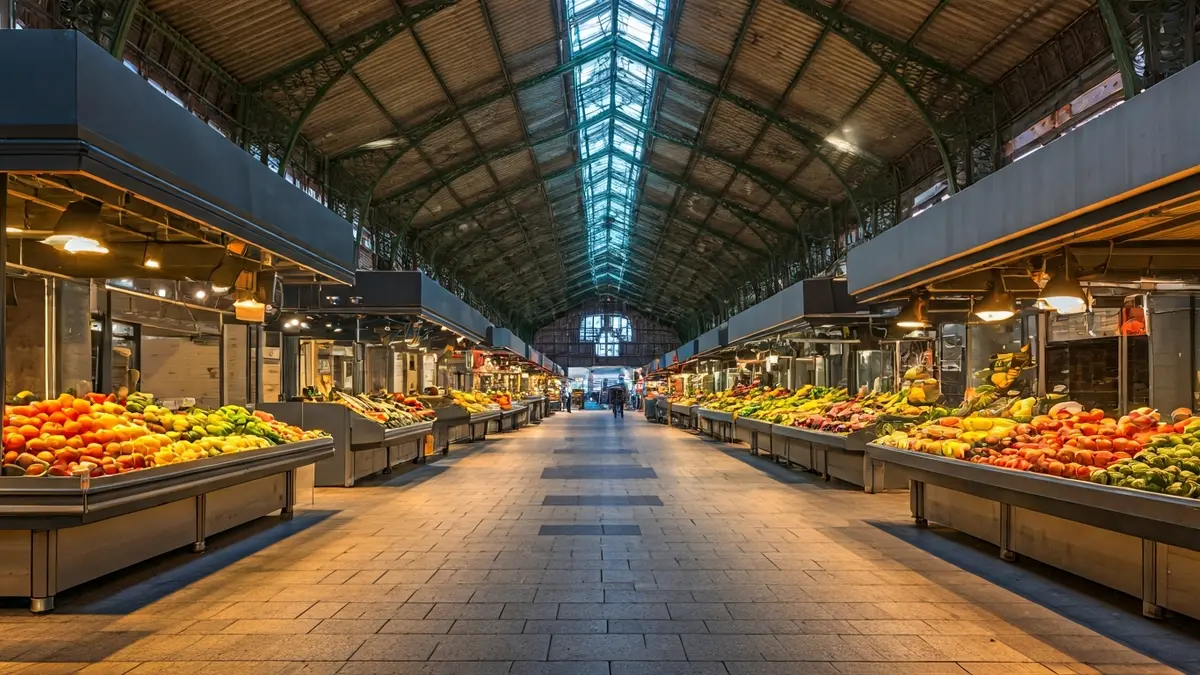 Imaxe dun mercado municipal moderno e ben equipado en Galicia.