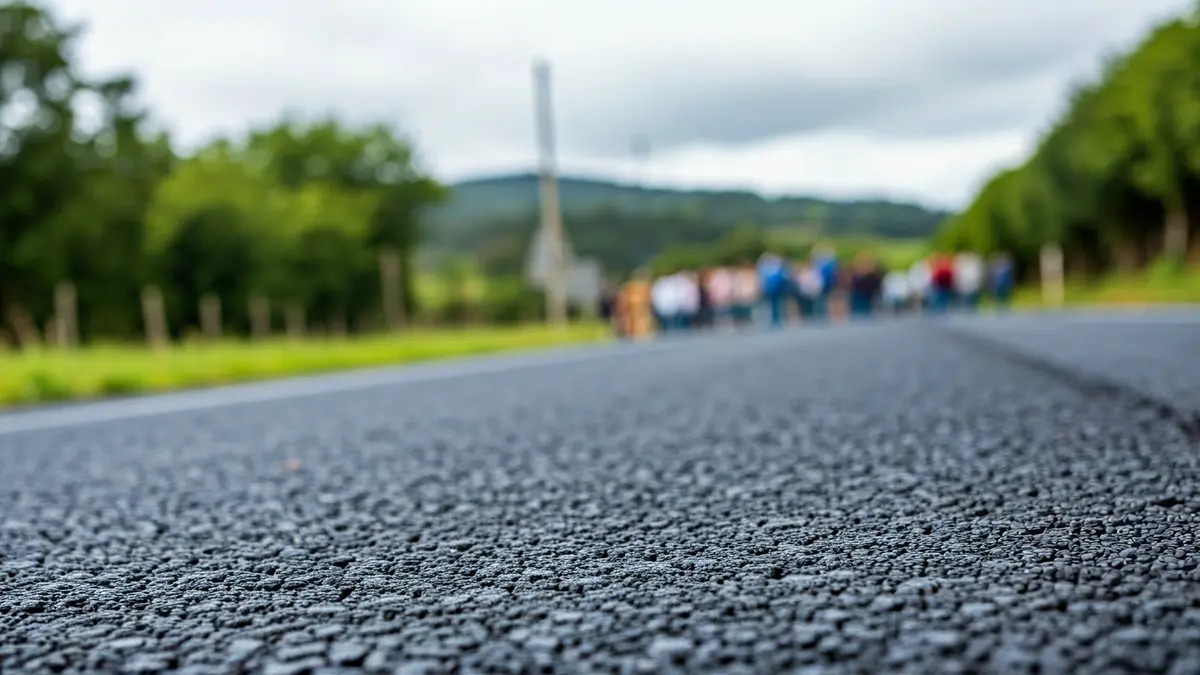 Imaxe xenérica de asfalto recentemente renovado nunha estrada rural galega.