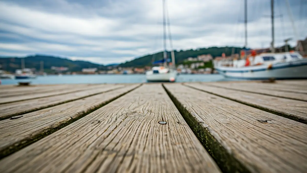 Imaxe xenérica de pavimento de madeira nun porto