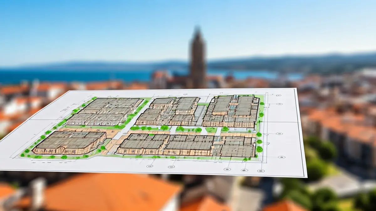 Imaxe dun plano arquitectónico dun complexo residencial